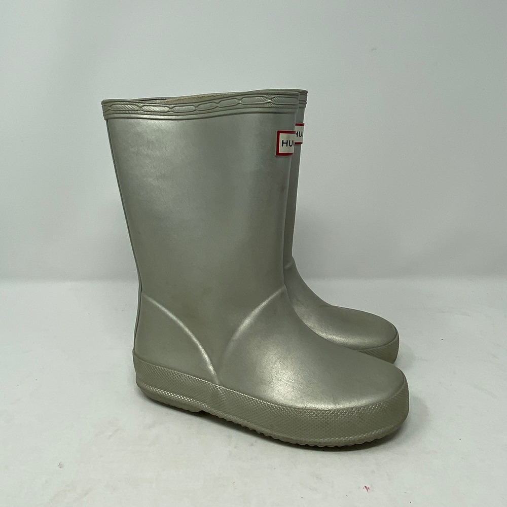 Hunter Kids First Metallic Silver Rain Boots Waterproof Wellies Size 10 Kids